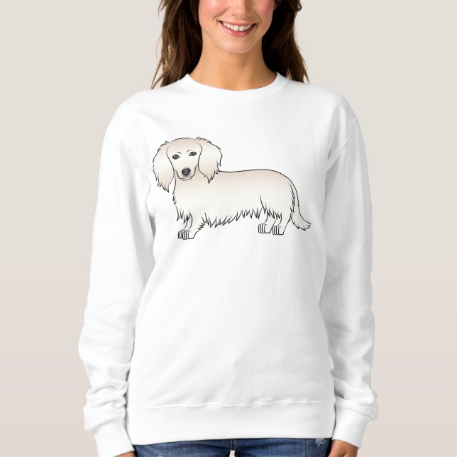 Sudadera Cream Long Hair Dachshund Cute Cartoine Dog (Anverso)