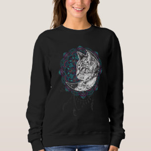 Sudadera Creciente De Gato Y Bonito De Yoga Mandala