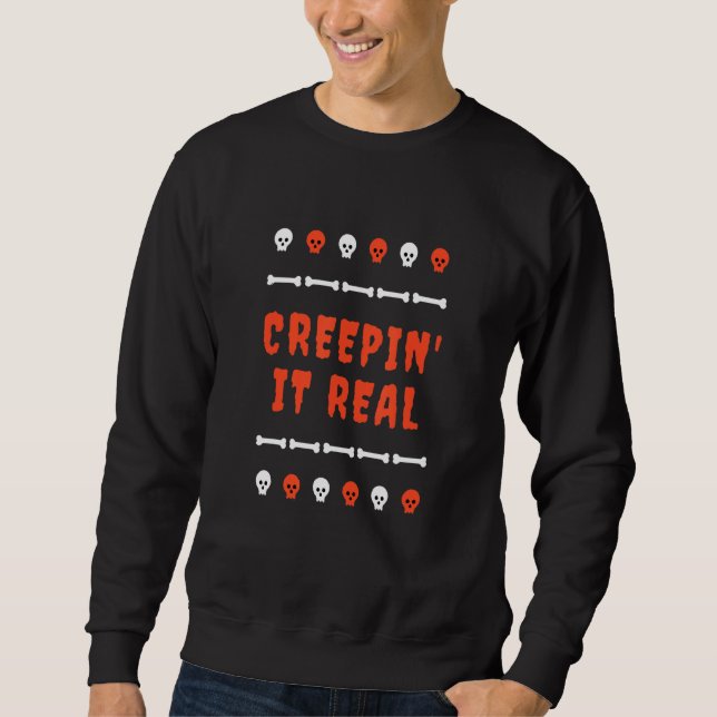Sudadera Creepit It Real Halloween Pun Creepy Skeleton Bon (Anverso)