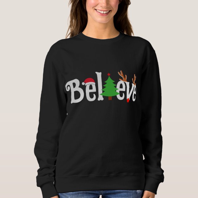 Sudadera Creer que los Navidades de reno y Santa Tree coinc (Anverso)