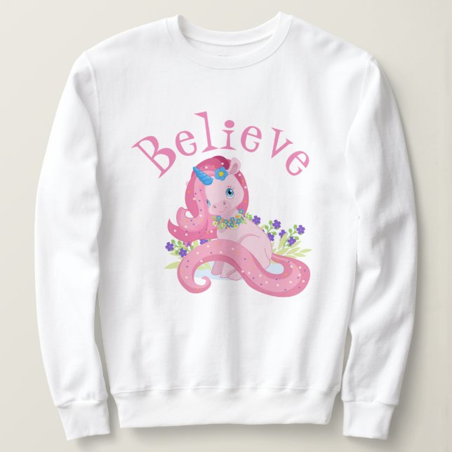 Sudadera Creer unicornio rosa lindo (Anverso del diseño)