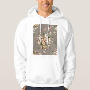 Sudadera Crema, flores rosas en gris.
