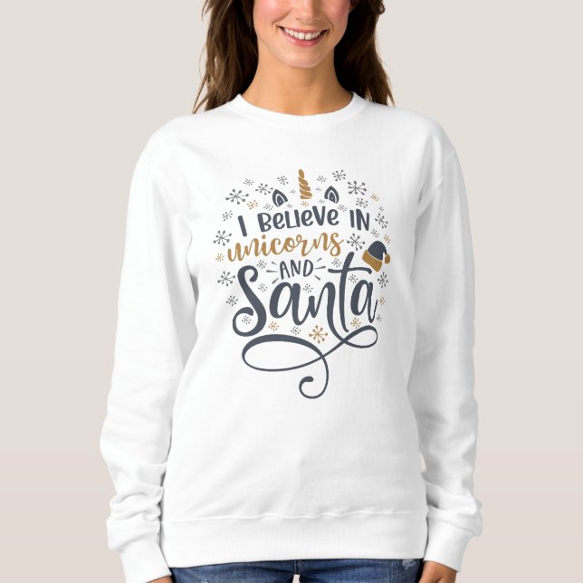 Sudadera creo en unicornios y santa (Anverso)