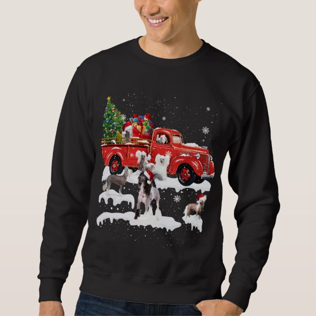 Sudadera Creste chino montando camioneta roja Feliz Navidad (Anverso)