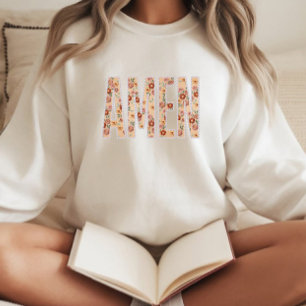 Sudadera cristiana «Amén» con flores bordadas fals