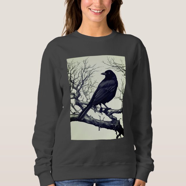 Sudadera Crow encarchado en ramas de invierno desnudas (Anverso)