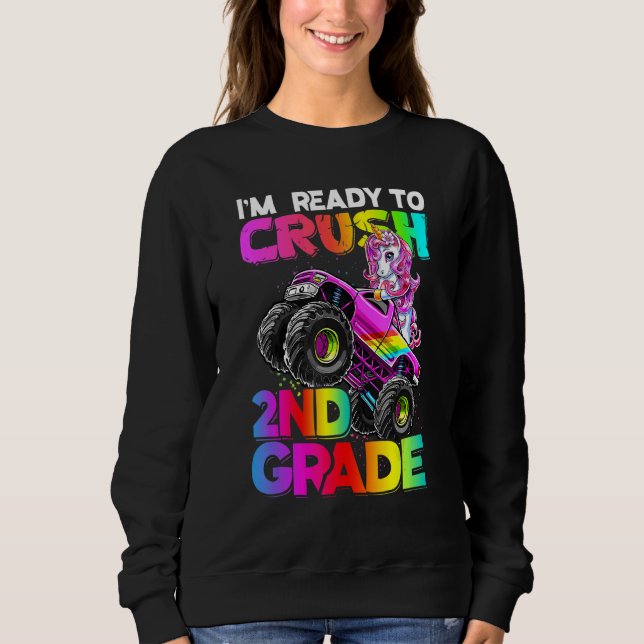 Sudadera Crush 2nd Grade Unicorn Monster Truck Back to Scho (Anverso)