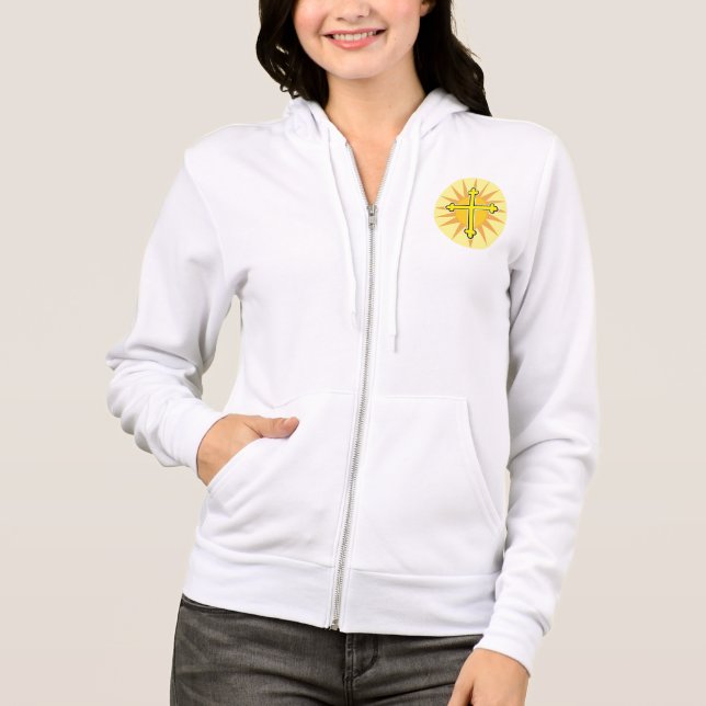 Sudadera Cruz Amarilla Bottony Explosión de Sol Fe Cristian (Anverso)
