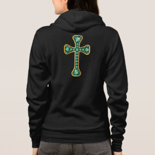 Sudadera Cruz cristiana con piedras "esmeraldas"