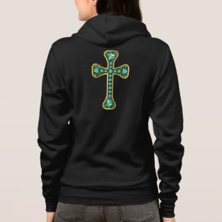 Sudadera Cruz cristiana con piedras "esmeraldas"