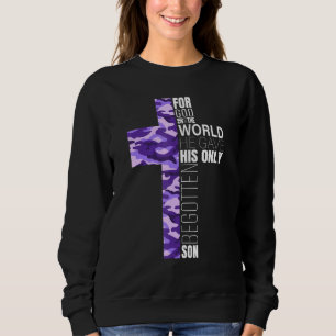 Sudadera Cruz Cristiana Cruzada Cute Morado Camo Hombres Ni