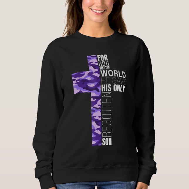 Sudadera Cruz Cristiana Cruzada Cute Morado Camo Hombres Ni (Anverso)