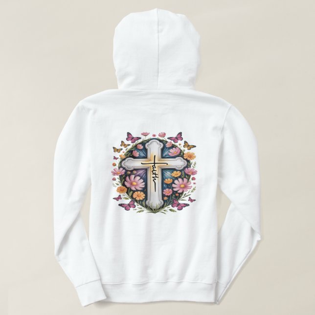 Sudadera Cruz de fe floral  (Reverso del diseño)