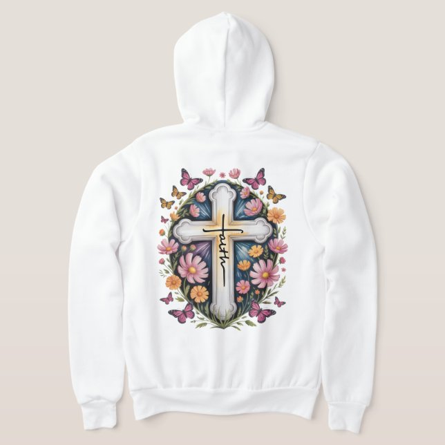 Sudadera Cruz de fe floral (Distribución Reverso )