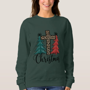 Sudadera Cruz de leopardo árboles de Navidad cristianos 