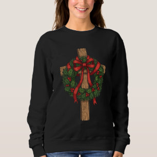 Sudadera Cruz de madera de Navidad cristiana con corona de