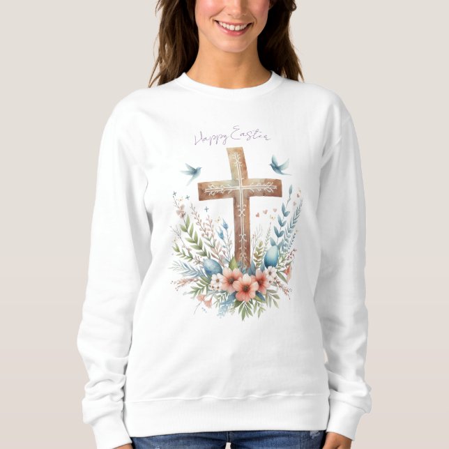 Sudadera Cruz de Pascua Personalizada Acuarela (Anverso)