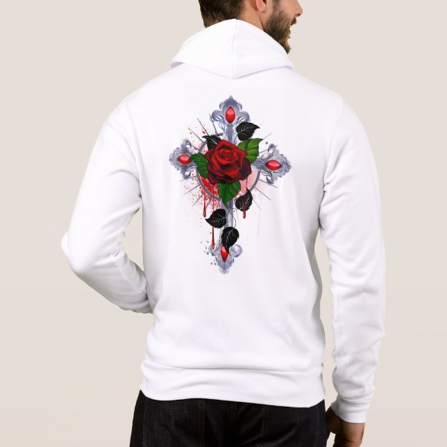 Sudadera Cruz de Plata con una Rosa Roja (Reverso)