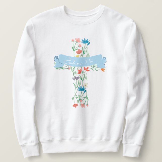 Sudadera Cruz Floral John 3:16 Unisex (Anverso del diseño)