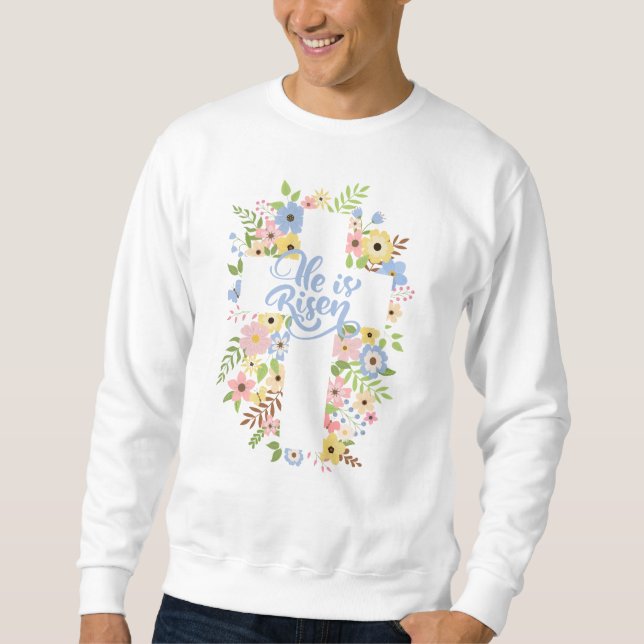 Sudadera Cruz floral se ha levantado en Pascua Unisex (Anverso)