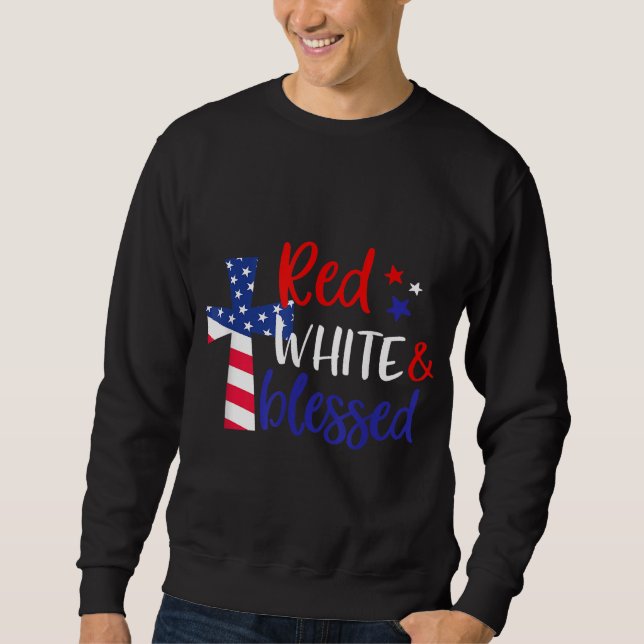 Sudadera Cruz Roja Blanca Bendecida Americana Jesús Cristia (Anverso)