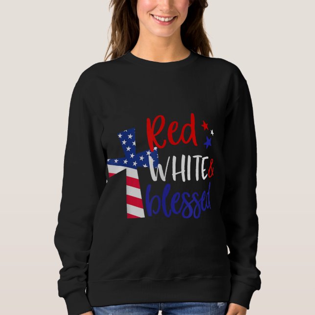 Sudadera Cruz Roja Blanca Bendecida Americana Jesús Cristia (Anverso)