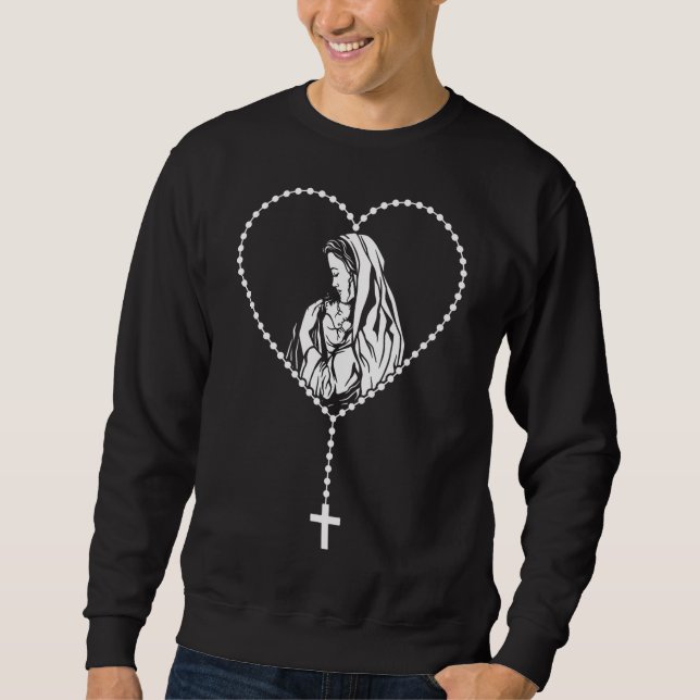 Sudadera Cruz Rosaria Cristiana Católica Virgen María Jesús (Anverso)