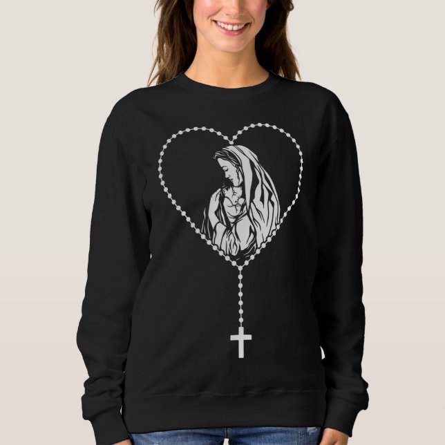 Sudadera Cruz Rosaria Cristiana Católica Virgen María Jesús (Anverso)