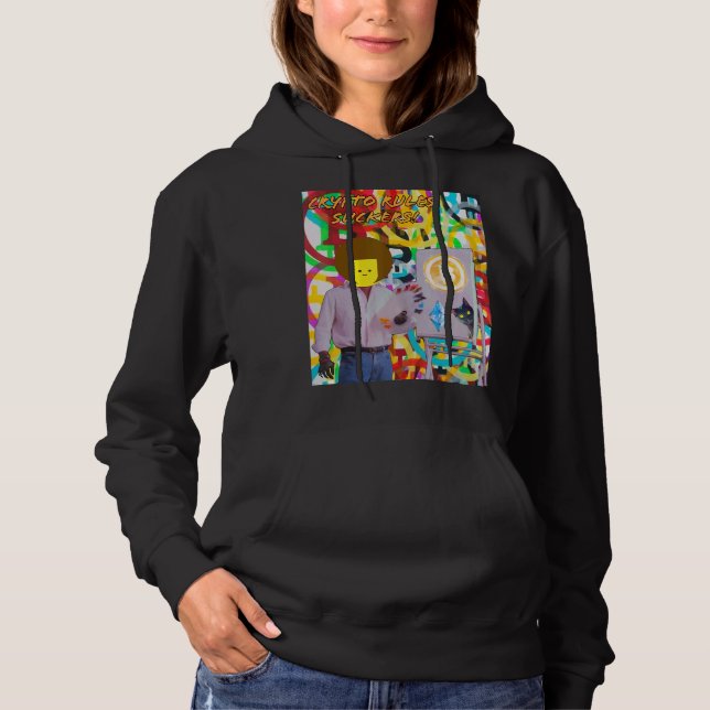 Sudadera Crypto Rules Suckers Bitcoin Ethereum Cat Painting (Anverso)