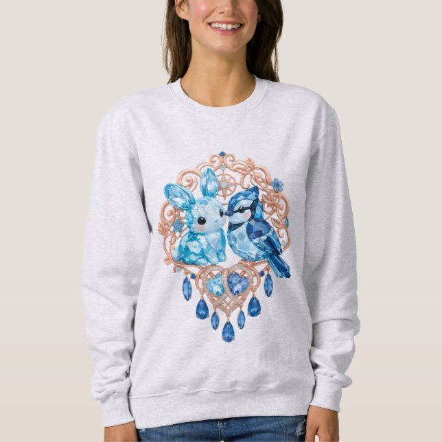 Sudadera Crystal Blue Bunny and Blue Jay Heart (Anverso)