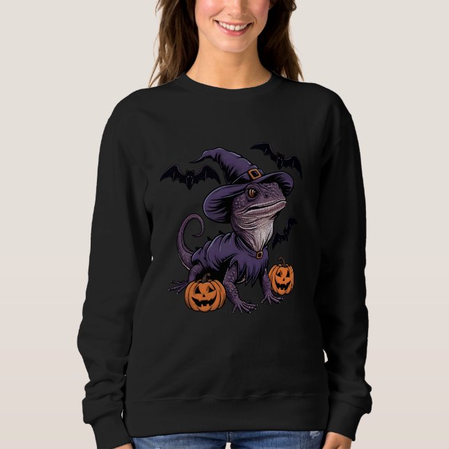 Sudadera Cstuma de bruja de la boquilla Lizard Halloween (Anverso)