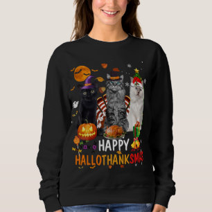 Sudadera Cuato Gato Halloween Feliz Navidad Hallothan
