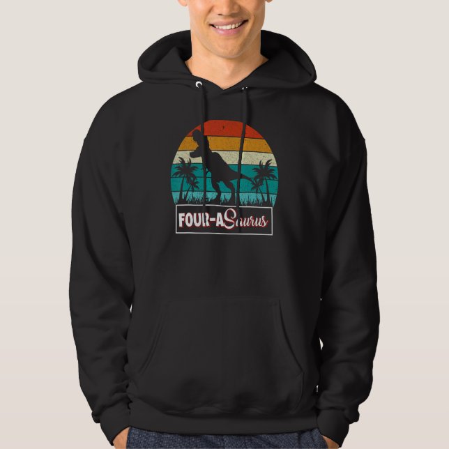 Sudadera Cuatro A Saurus Cumpleaños Rex Dino de 4 años 4º D (Anverso)
