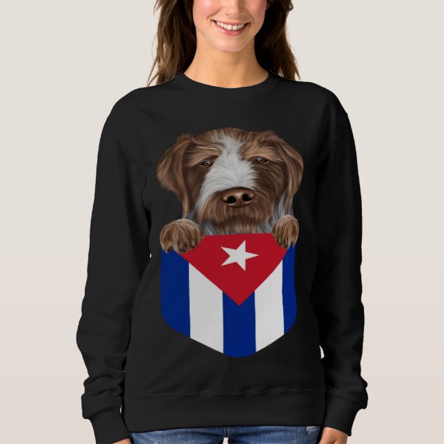 Sudadera Cuba Flag German Wirehaired Pointer Dog In Pocket (Anverso)
