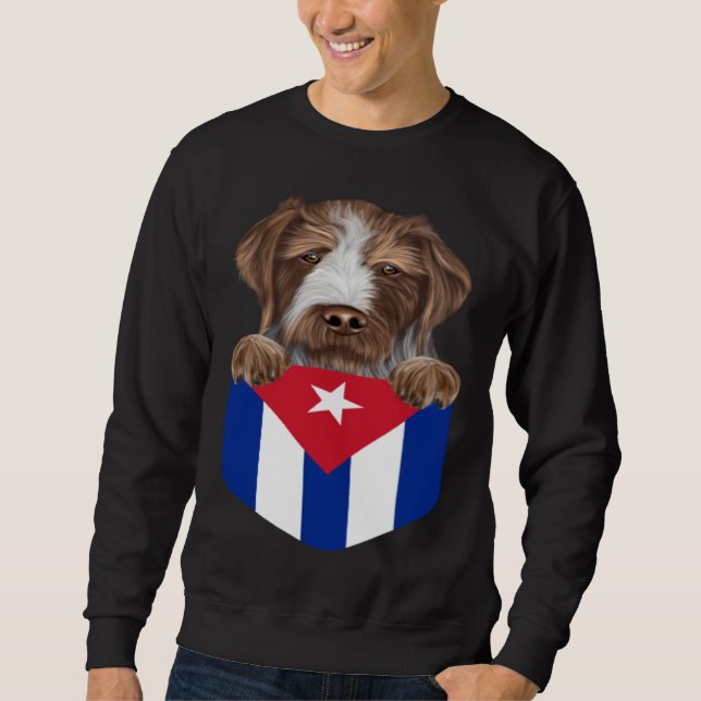 Sudadera Cuba Flag German Wirehaired Pointer Dog In Pocket (Anverso)