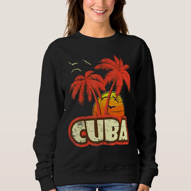 Sudadera Cuba Palm Trees Playa Sunset de los años 80 (Anverso)