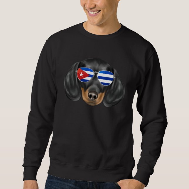Sudadera Cuban Flag Black Dachshund Dog Cuba Pocket (Anverso)