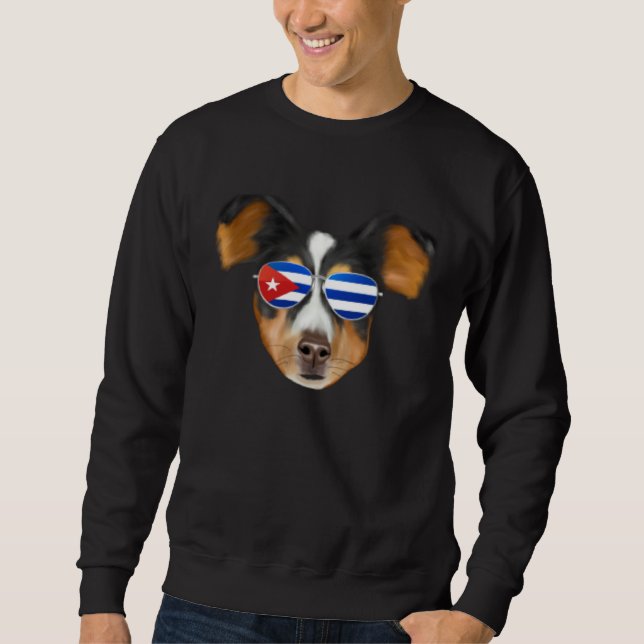 Sudadera Cuban Flag Shetland Sheepdog Dog Cuba Pocket (Anverso)