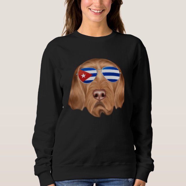 Sudadera Cuban Flag Wirehaired Vizsla Dog Cuba Pocket (Anverso)