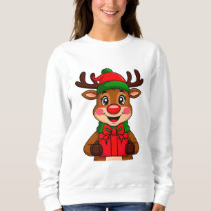 Sudadera Cuerno de Navidad lindo sosteniendo un regalo