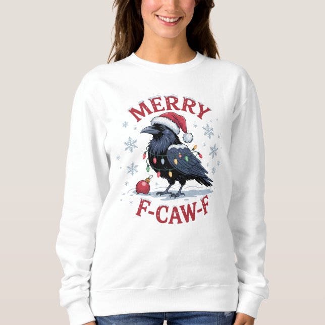 Sudadera Cuervo divertido de Navidad, alegre F-Cua-F pájaro (Anverso)