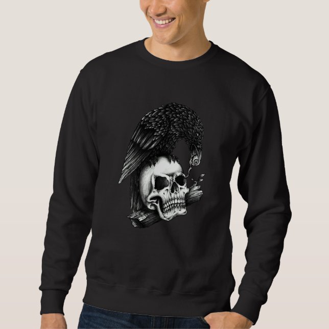 SUDADERA CUERVO DIVERTIDO Y ESQUELETO CUERVO COMIENDO OJO D (Anverso)