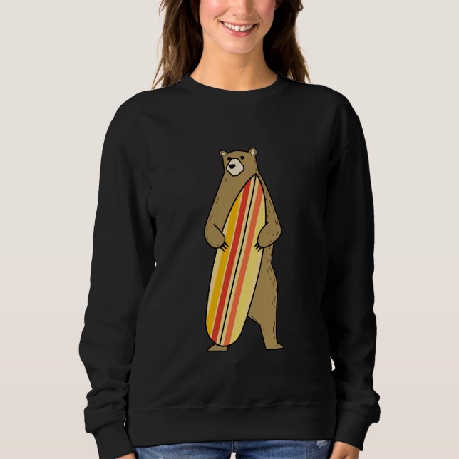 Sudadera Cuidado Bear Surf Board Funny Surfing Para Hombres (Anverso)