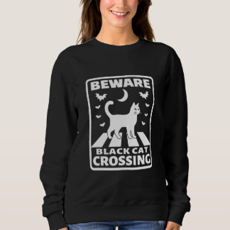 Sudadera Cuidado gato negro cruzando divertida Halloween