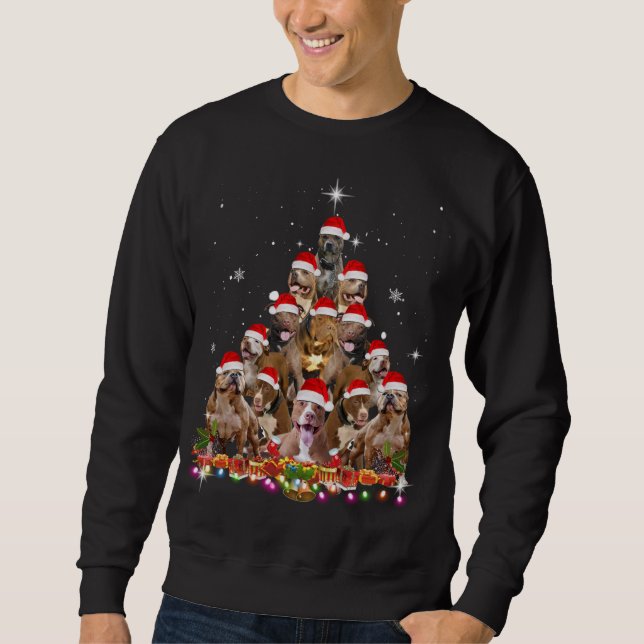 Sudadera Cuidado Pitbull Árbol de Navidad Perro Santa Xmas  (Anverso)