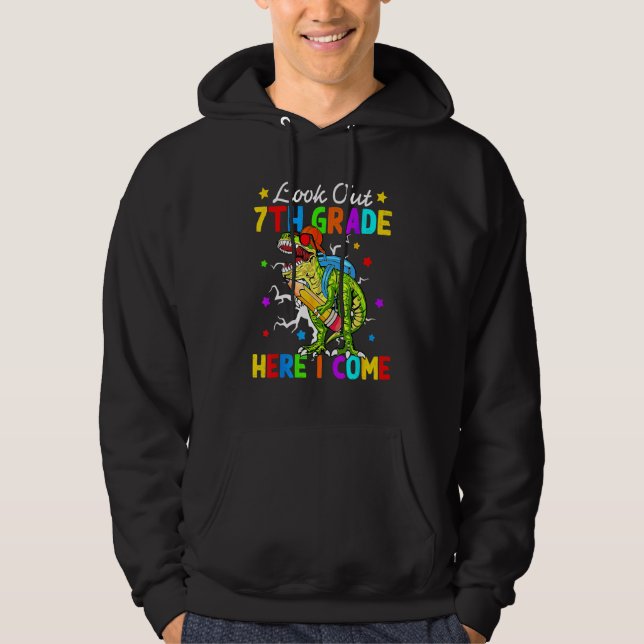 Sudadera Cuidado séptimo grado aquí vengo Rex Dinosaur espa (Anverso)