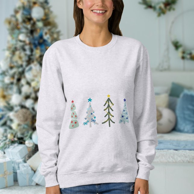 Sudadera Cuidados garabatos de árboles de Navidad (Cute Hygge Christmas sweatshirt with hand drawn Scandinavian Christmas trees)