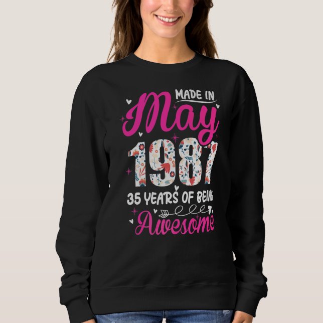 Sudadera Cumpleaños 35 Impresionante Desde Mayo 1987 Floral (Anverso)