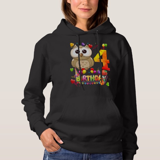 Sudadera Cumpleaños de la lechuza 4 años de edad 4 cumpleañ (Anverso)