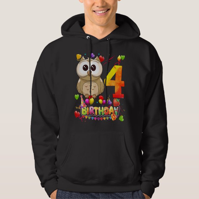 Sudadera Cumpleaños de la lechuza 4 años de edad 4 cumpleañ (Anverso)
